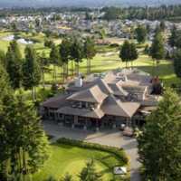 Aerial view of the clubhouse at Crown Isle Golf Course