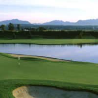 A view of the 15th green at Mayfair Lakes Golf and Country Club