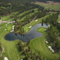 Bootleg Gap Golf - aerial view of the pond on the 18th hole